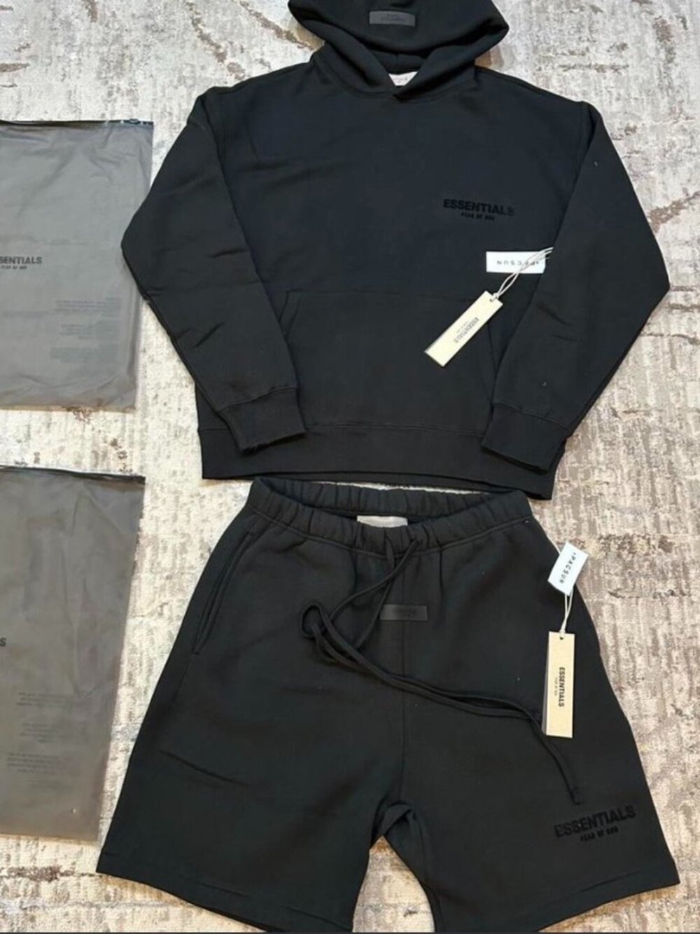 essentials Large new Black Shorts and hoodie set
